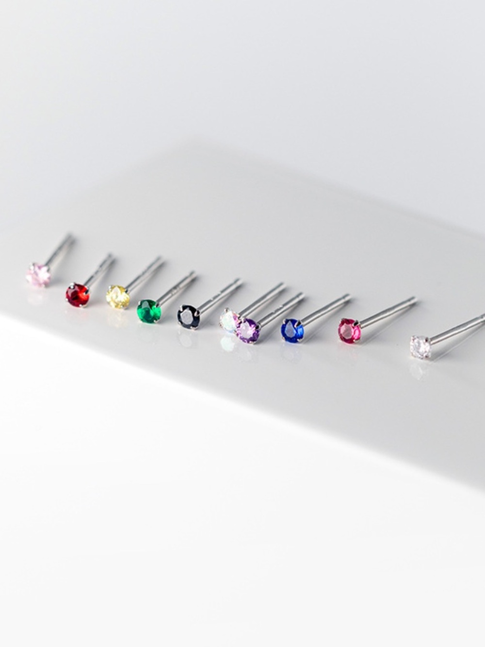 NWT Classic Stone Earrings Sterling Silver Minimal Gift Green Red Gold Blue Pink